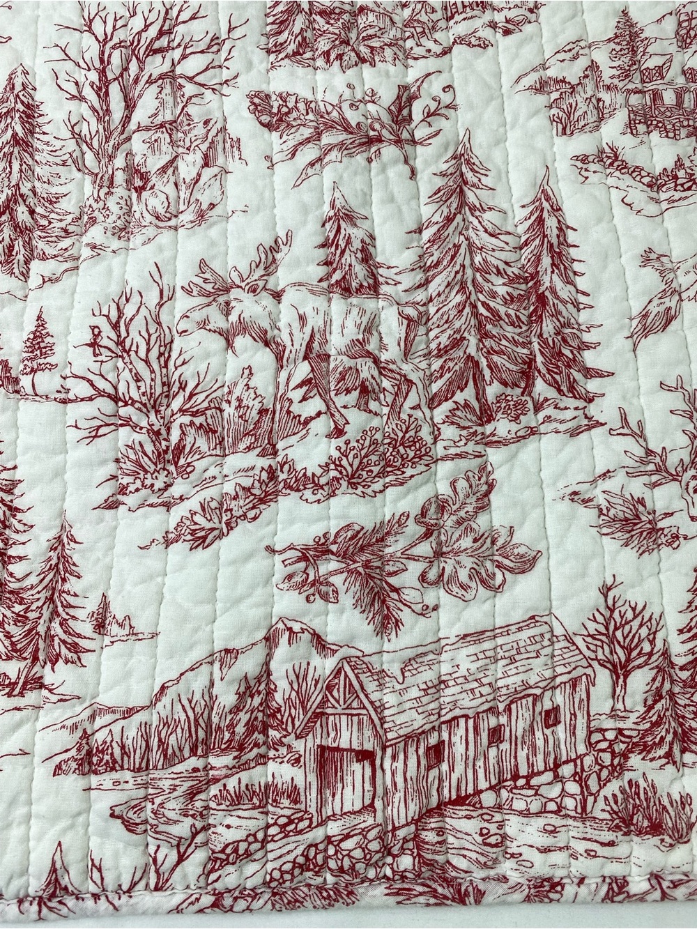 Red Woodland Toile Quilted Accent Pillow Cover pair Shams